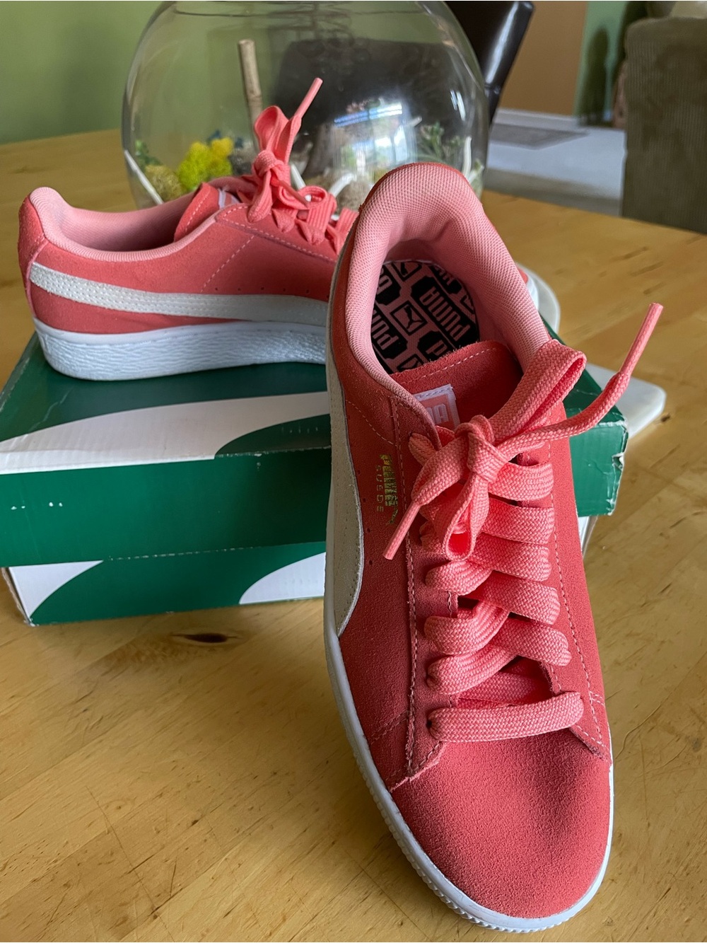 Puma Coral Pink Low-Top Sneakers with White Stripe